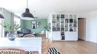 Stue med grøn væg