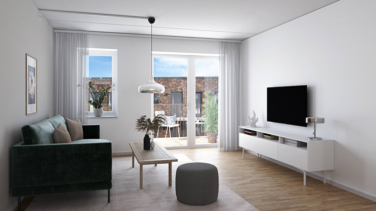 Stue med grå sofa